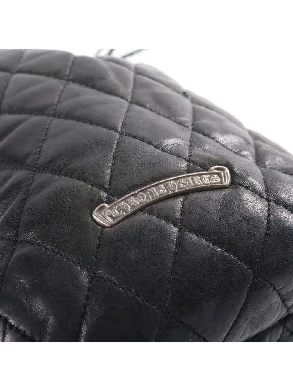 Chrome Hearts Drw Strng Quilted Drawstring Leather Bag Black